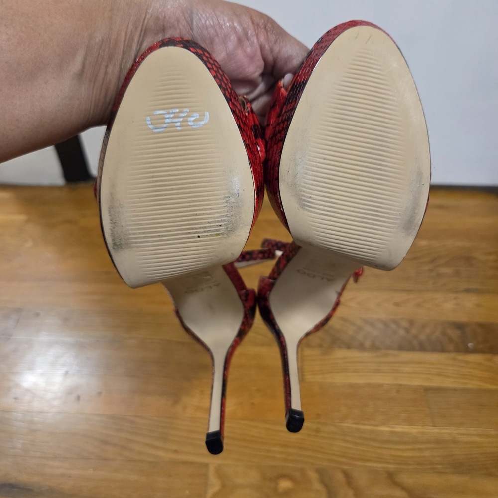 Aldo Womens  Open Toe Sexy Red Snakeskin 5" Stilettos Ankle Strap US 7.5 - Picture 11 of 12
